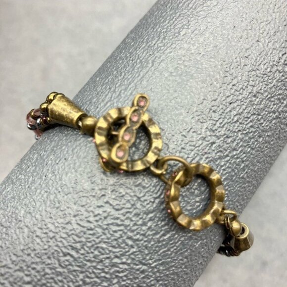 Kirk's Folly Vintage Bracelet 7 In Multi-Strand Beaded Gold Toggle Pink Blue - Picture 2 of 6